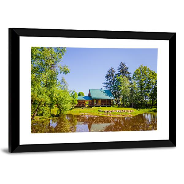 House In Countryside Near Lake Canvas Wall Art-3 Horizontal-Gallery Wrap-25" x 16"-Tiaracle