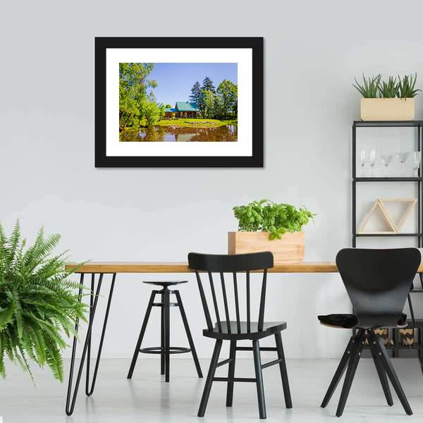 House In Countryside Near Lake Canvas Wall Art-3 Horizontal-Gallery Wrap-25" x 16"-Tiaracle