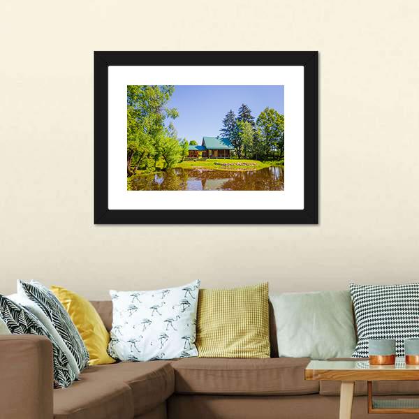 House In Countryside Near Lake Canvas Wall Art-3 Horizontal-Gallery Wrap-25" x 16"-Tiaracle