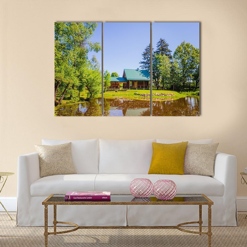 House In Countryside Near Lake Canvas Wall Art-3 Horizontal-Gallery Wrap-37" x 24"-Tiaracle