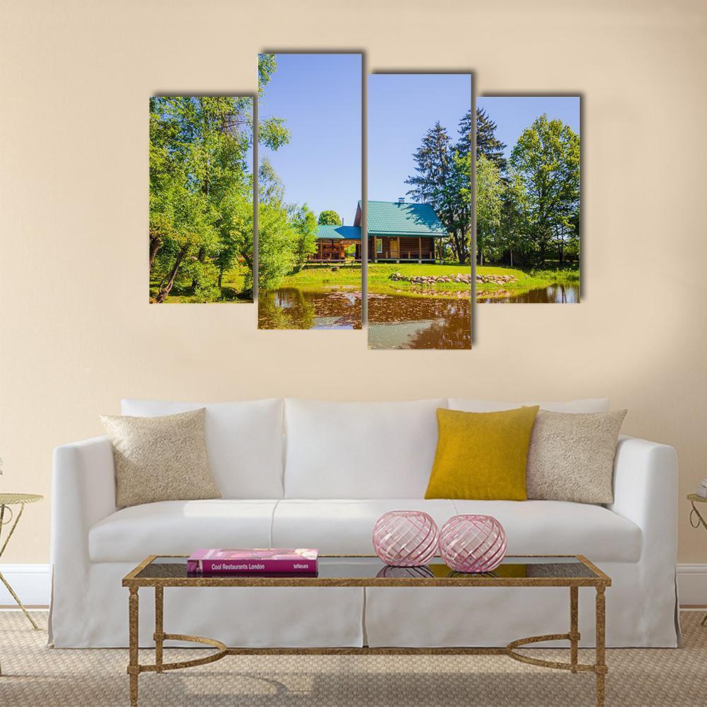 House In Countryside Near Lake Canvas Wall Art-4 Pop-Gallery Wrap-50" x 32"-Tiaracle