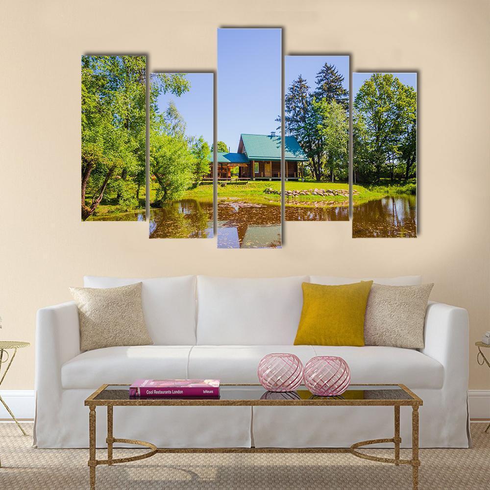 House In Countryside Near Lake Canvas Wall Art-5 Pop-Gallery Wrap-47" x 32"-Tiaracle