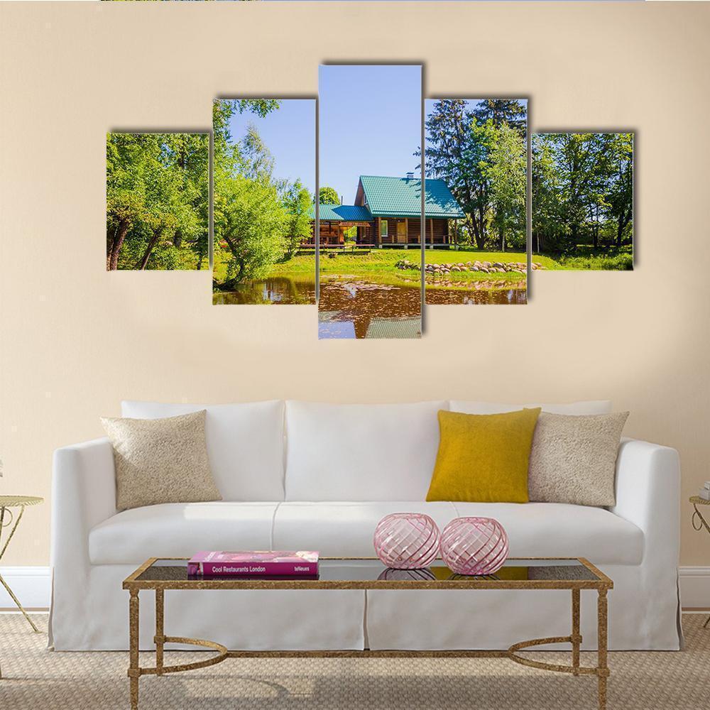 House In Countryside Near Lake Canvas Wall Art-5 Star-Gallery Wrap-62" x 32"-Tiaracle