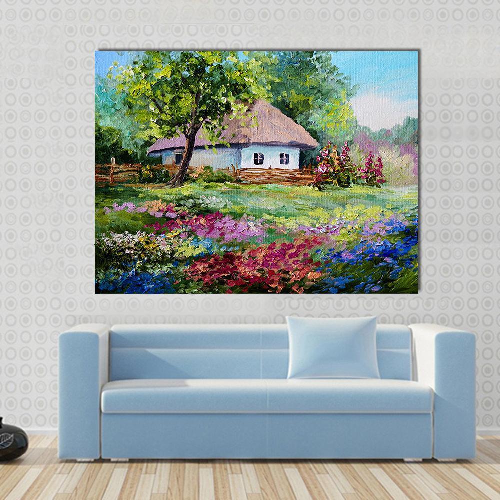 House In Village Canvas Wall Art-1 Piece-Gallery Wrap-48&quot; x 32&quot;-Tiaracle