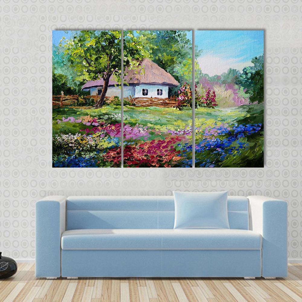 House In Village Canvas Wall Art-3 Horizontal-Gallery Wrap-37&quot; x 24&quot;-Tiaracle