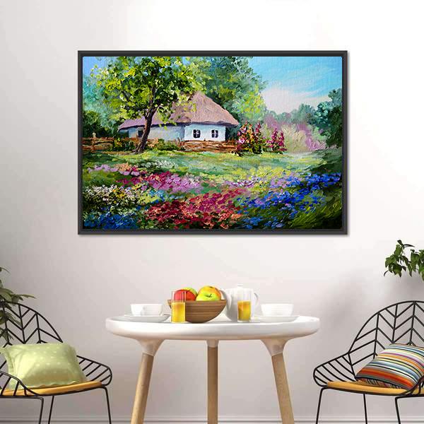 House In Village Canvas Wall Art-1 Piece-Floating Frame-24&quot; x 16&quot;-Tiaracle