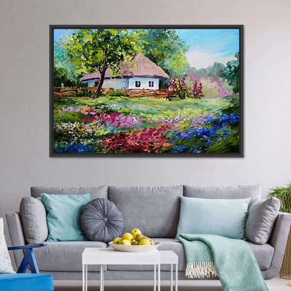 House In Village Canvas Wall Art-3 Horizontal-Gallery Wrap-25&quot; x 16&quot;-Tiaracle
