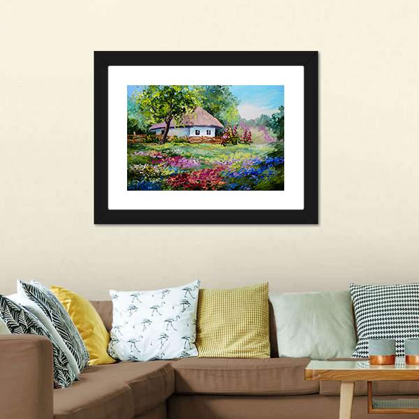 House In Village Canvas Wall Art-1 Piece-Framed Print-20&quot; x 16&quot;-Tiaracle
