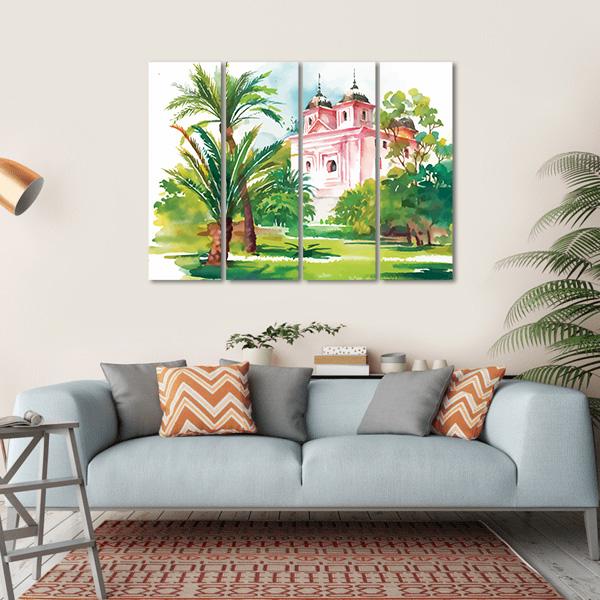 House In Woods Illustration Canvas Wall Art-4 Horizontal-Gallery Wrap-34" x 24"-Tiaracle