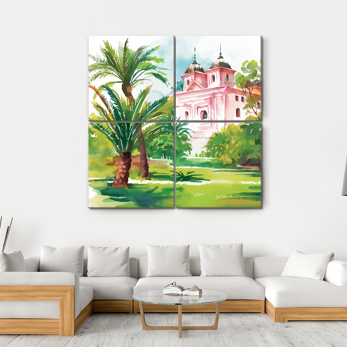 House In Woods Illustration Canvas Wall Art-4 Square-Gallery Wrap-17" x 17"-Tiaracle