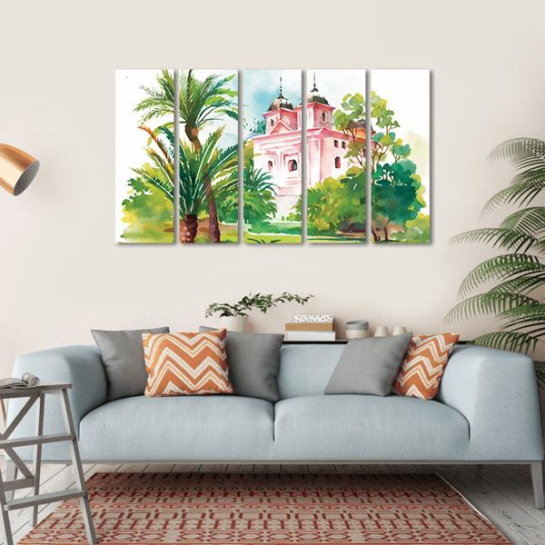 House In Woods Illustration Canvas Wall Art-5 Horizontal-Gallery Wrap-22" x 12"-Tiaracle