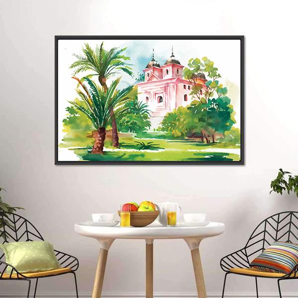 House In Woods Illustration Canvas Wall Art-3 Horizontal-Gallery Wrap-25" x 16"-Tiaracle