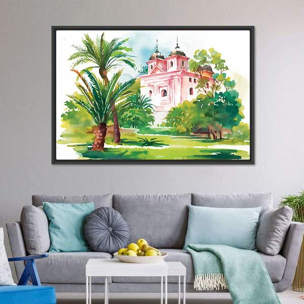 House In Woods Illustration Canvas Wall Art-5 Horizontal-Gallery Wrap-22" x 12"-Tiaracle