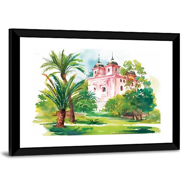 House In Woods Illustration Canvas Wall Art-5 Horizontal-Gallery Wrap-22" x 12"-Tiaracle