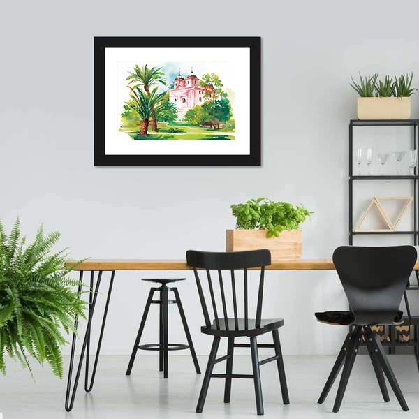 House In Woods Illustration Canvas Wall Art-5 Horizontal-Gallery Wrap-22" x 12"-Tiaracle
