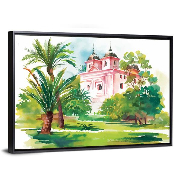House In Woods Illustration Canvas Wall Art-5 Horizontal-Gallery Wrap-22" x 12"-Tiaracle