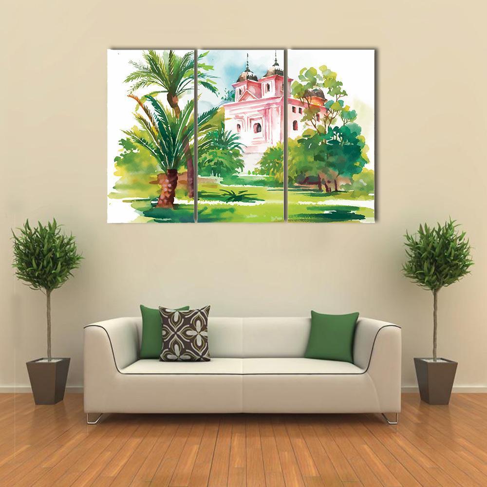 House In Woods Illustration Canvas Wall Art-3 Horizontal-Gallery Wrap-37" x 24"-Tiaracle