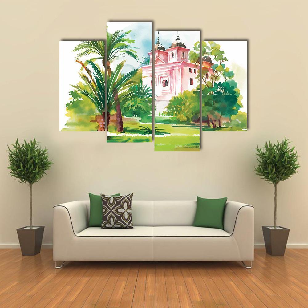 House In Woods Illustration Canvas Wall Art-4 Pop-Gallery Wrap-50" x 32"-Tiaracle