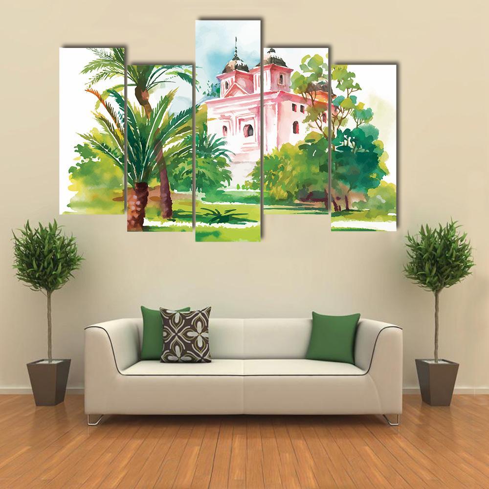House In Woods Illustration Canvas Wall Art-5 Pop-Gallery Wrap-47" x 32"-Tiaracle