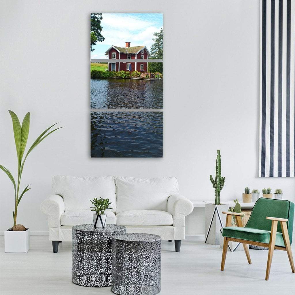 House Near Lake In Sweden Vertical Canvas Wall Art-3 Vertical-Gallery Wrap-12" x 25"-Tiaracle