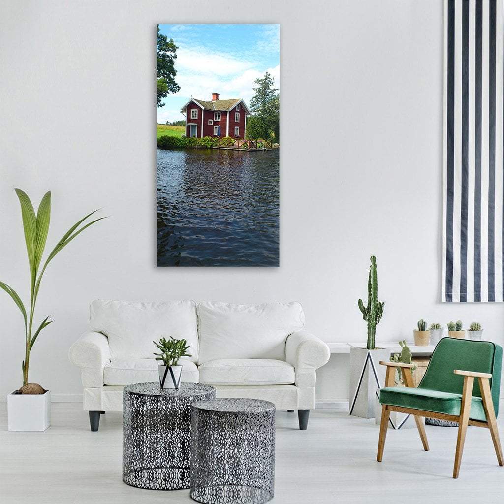 House Near Lake In Sweden Vertical Canvas Wall Art-3 Vertical-Gallery Wrap-12" x 25"-Tiaracle