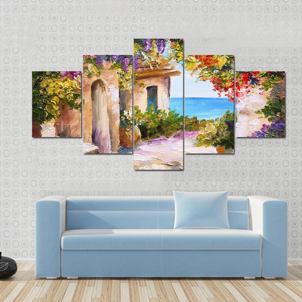 House Near Sea Canvas Wall Art-5 Star-Gallery Wrap-62" x 32"-Tiaracle