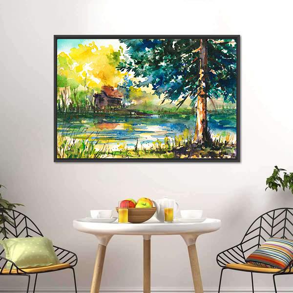 House Near The Lake Canvas Wall Art-5 Horizontal-Gallery Wrap-22" x 12"-Tiaracle