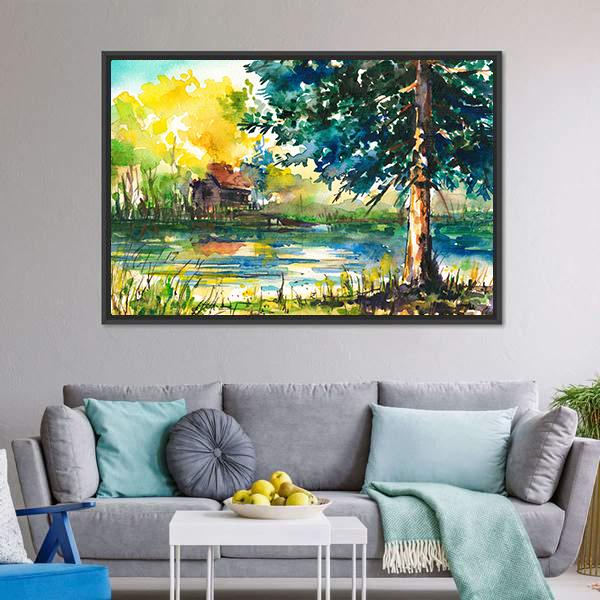 House Near The Lake Canvas Wall Art-5 Horizontal-Gallery Wrap-22" x 12"-Tiaracle