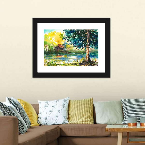House Near The Lake Canvas Wall Art-5 Horizontal-Gallery Wrap-22" x 12"-Tiaracle