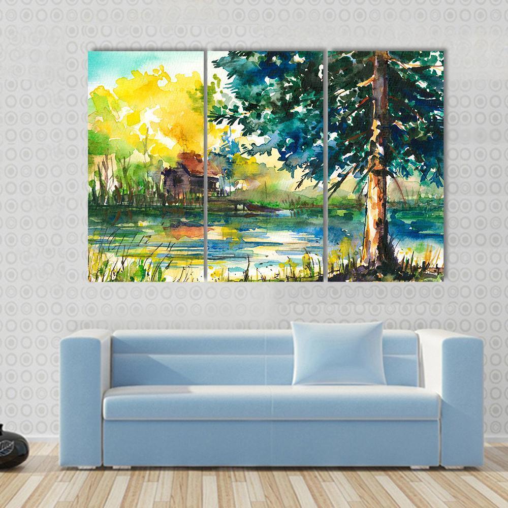 House Near The Lake Canvas Wall Art-4 Pop-Gallery Wrap-50" x 32"-Tiaracle