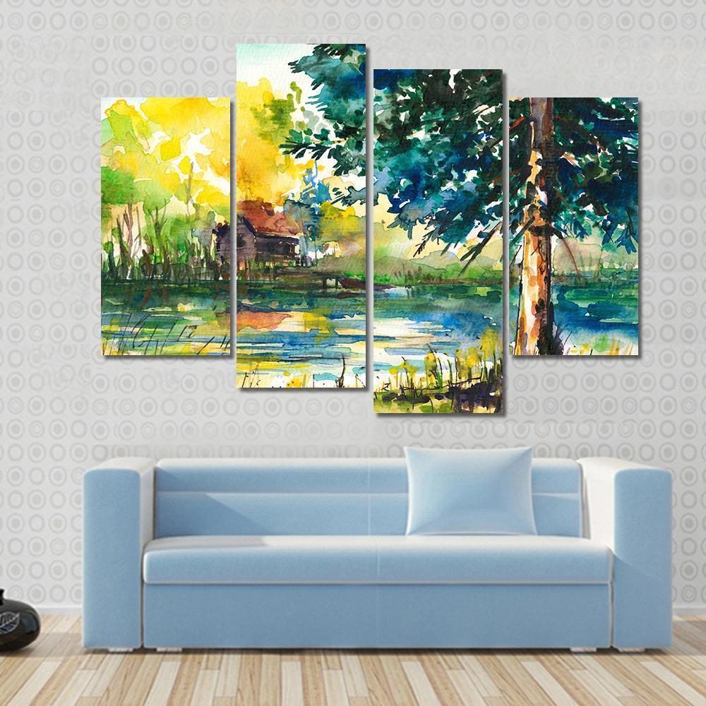 House Near The Lake Canvas Wall Art-4 Pop-Gallery Wrap-50" x 32"-Tiaracle