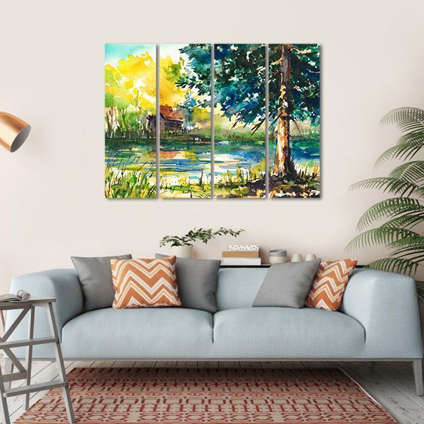 House Near The Lake Canvas Wall Art-4 Horizontal-Gallery Wrap-34" x 24"-Tiaracle