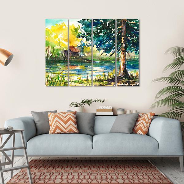 House Near The Lake Canvas Wall Art-1 Piece-Gallery Wrap-36" x 24"-Tiaracle