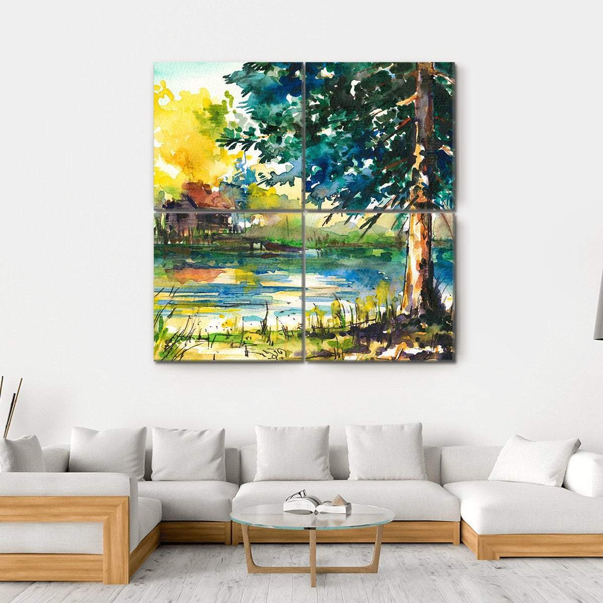 House Near The Lake Canvas Wall Art-4 Square-Gallery Wrap-17" x 17"-Tiaracle