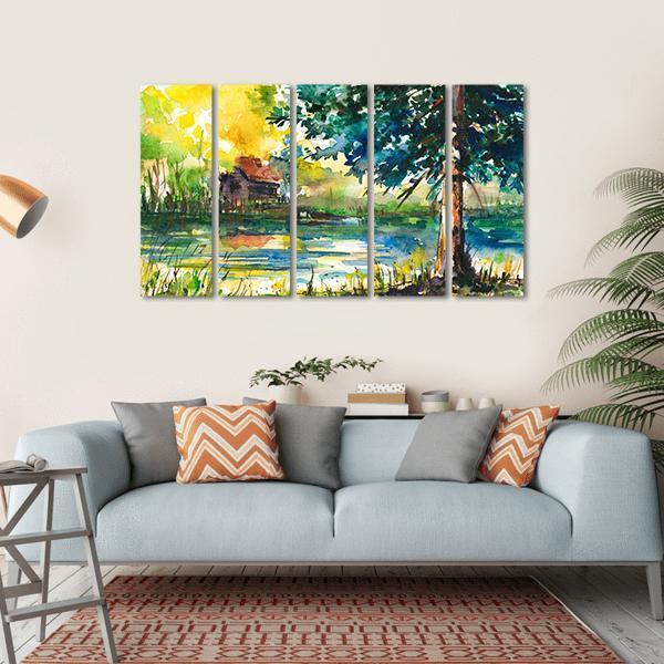 House Near The Lake Canvas Wall Art-5 Horizontal-Gallery Wrap-22" x 12"-Tiaracle