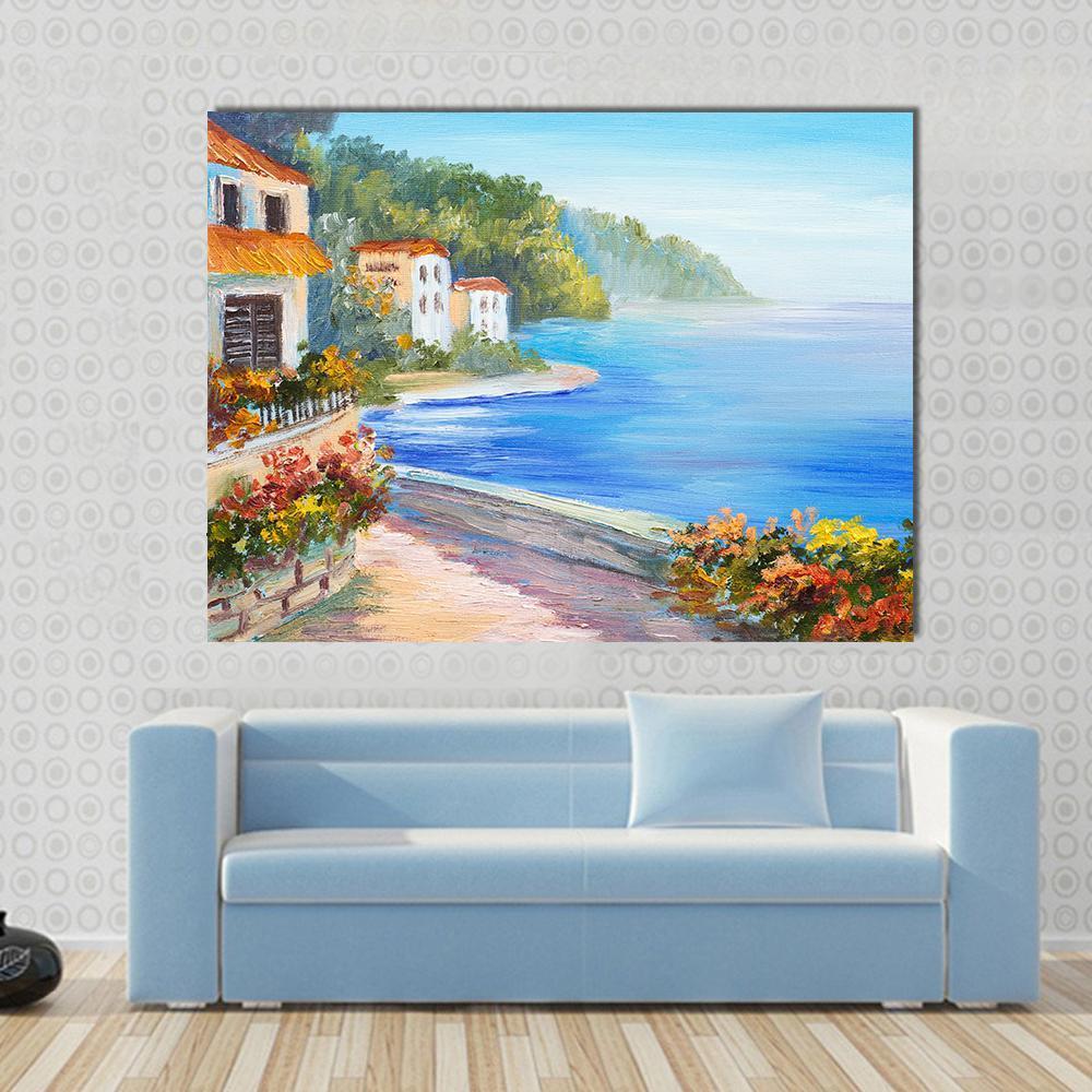 House Near The Sea Canvas Wall Art-1 Piece-Gallery Wrap-36" x 24"-Tiaracle