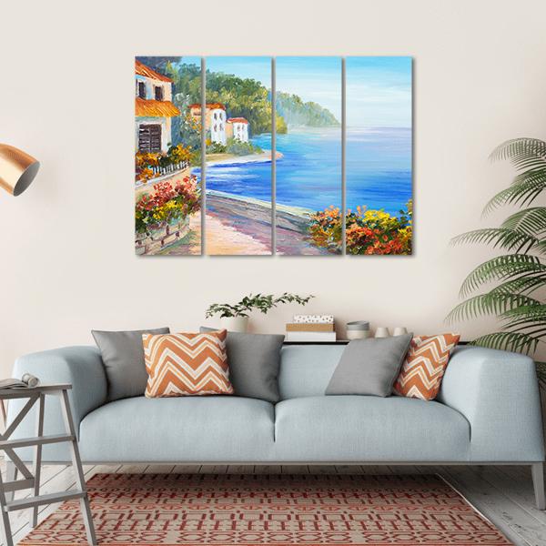 House Near The Sea Canvas Wall Art-4 Horizontal-Gallery Wrap-34" x 24"-Tiaracle