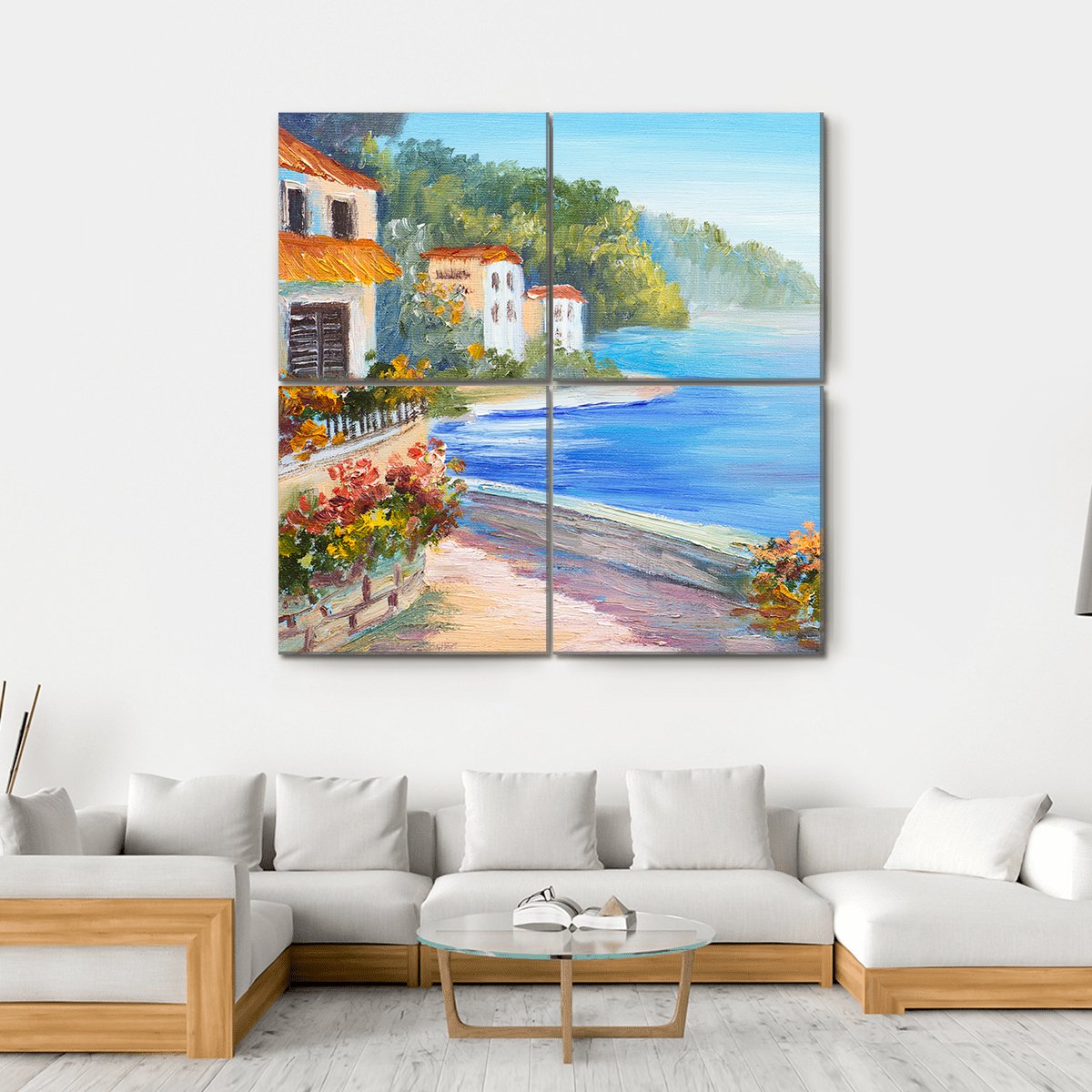 House Near The Sea Canvas Wall Art-4 Square-Gallery Wrap-17" x 17"-Tiaracle