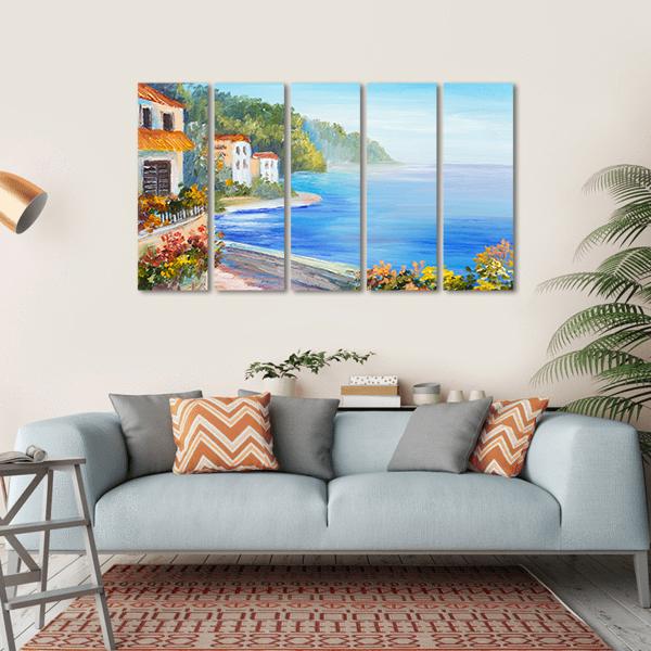 House Near The Sea Canvas Wall Art-5 Horizontal-Gallery Wrap-22" x 12"-Tiaracle