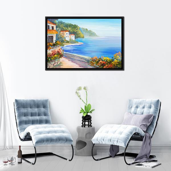 House Near The Sea Canvas Wall Art-5 Horizontal-Gallery Wrap-22" x 12"-Tiaracle