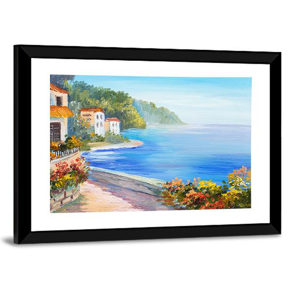 House Near The Sea Canvas Wall Art-5 Horizontal-Gallery Wrap-22" x 12"-Tiaracle