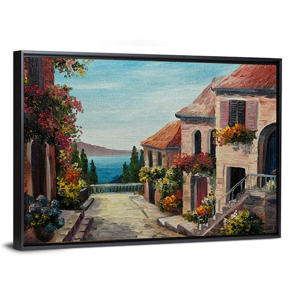 House Near The Sea Europe Canvas Wall Art-5 Horizontal-Gallery Wrap-22" x 12"-Tiaracle
