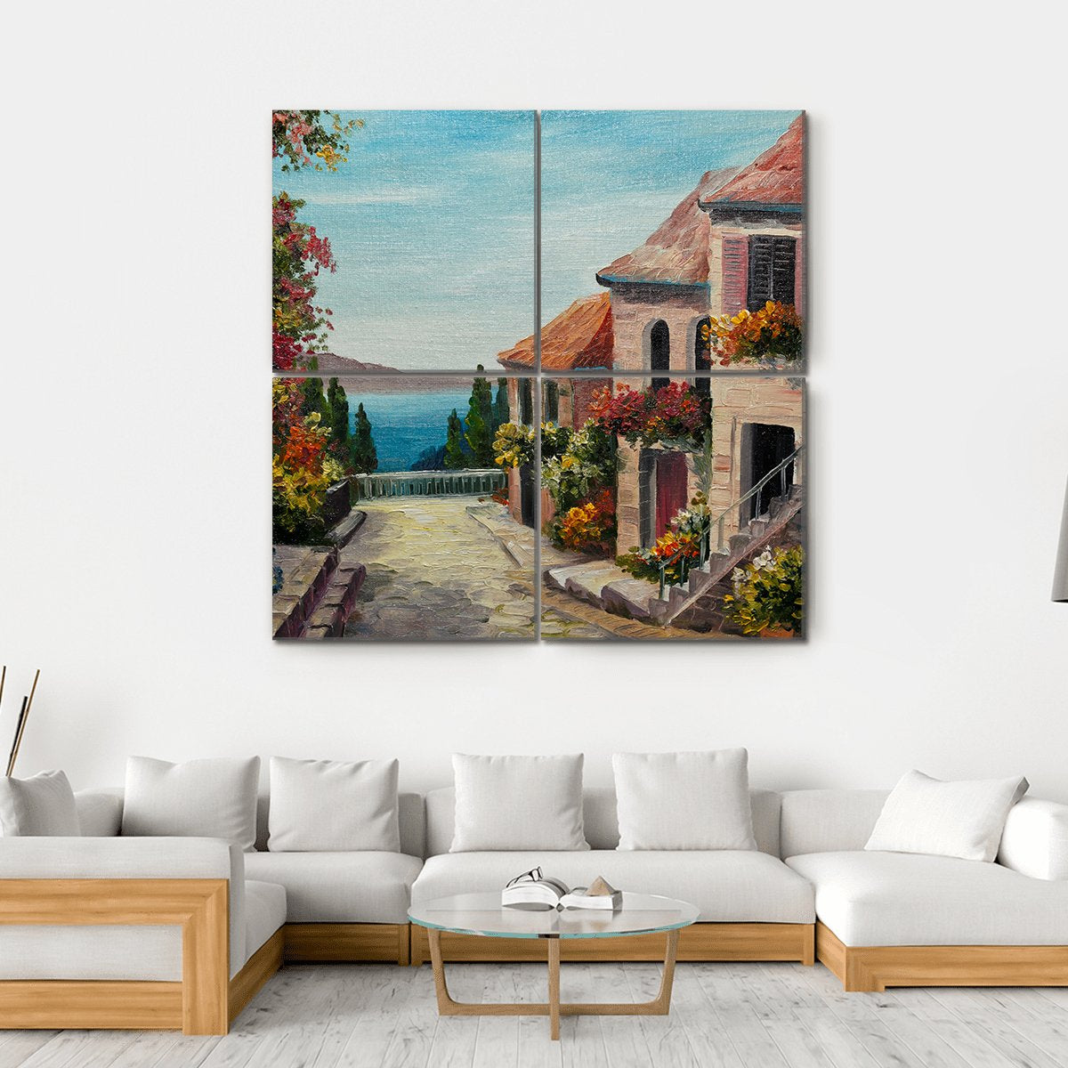 House Near The Sea Europe Canvas Wall Art-4 Square-Gallery Wrap-17" x 17"-Tiaracle