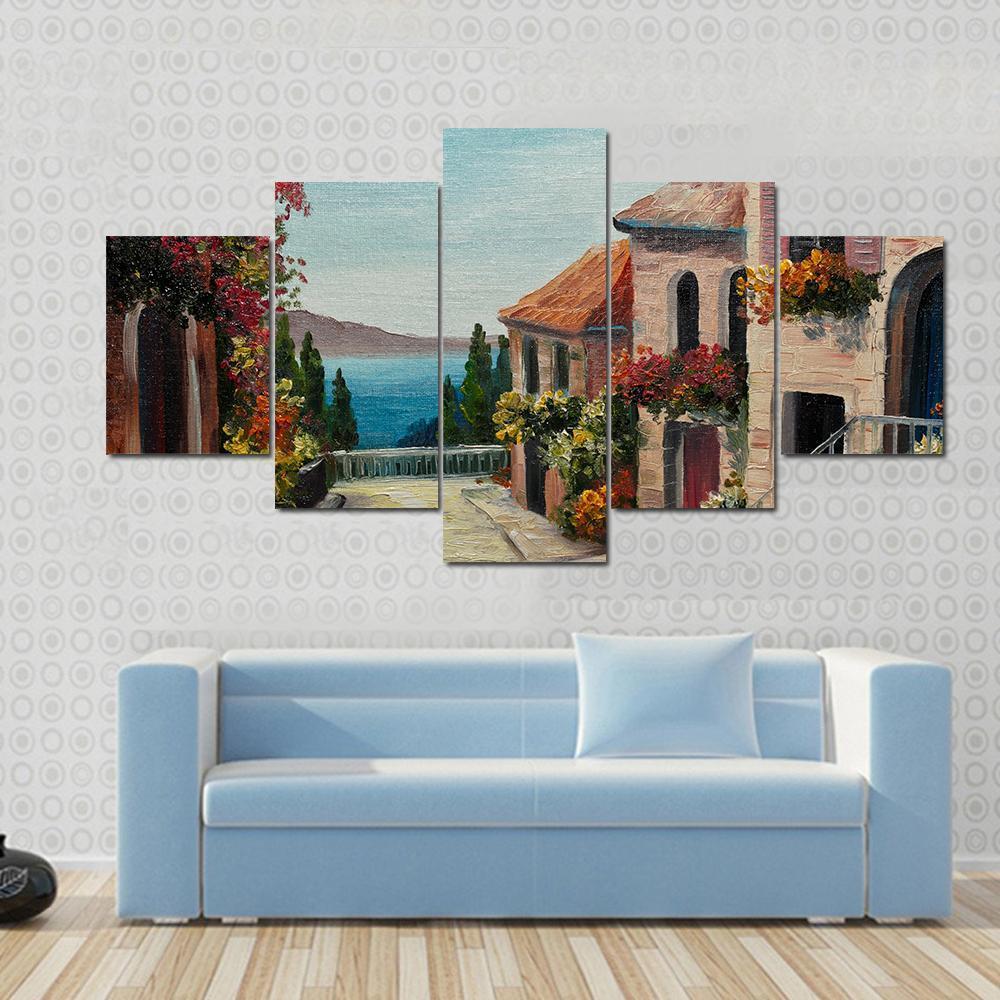 House Near The Sea Europe Canvas Wall Art-3 Horizontal-Gallery Wrap-37" x 24"-Tiaracle