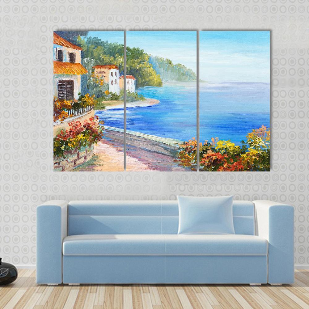 House Near The Sea Canvas Wall Art-3 Horizontal-Gallery Wrap-37&quot; x 24&quot;-Tiaracle