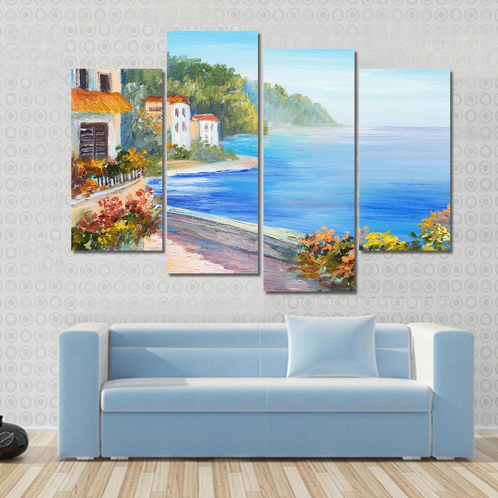 House Near The Sea Canvas Wall Art-4 Pop-Gallery Wrap-50&quot; x 32&quot;-Tiaracle
