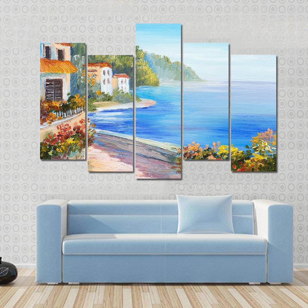 House Near The Sea Canvas Wall Art-5 Pop-Gallery Wrap-47&quot; x 32&quot;-Tiaracle