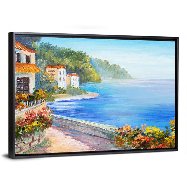 House Near The Sea Canvas Wall Art-3 Horizontal-Gallery Wrap-25&quot; x 16&quot;-Tiaracle
