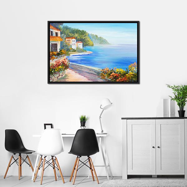 House Near The Sea Canvas Wall Art-3 Horizontal-Gallery Wrap-25&quot; x 16&quot;-Tiaracle