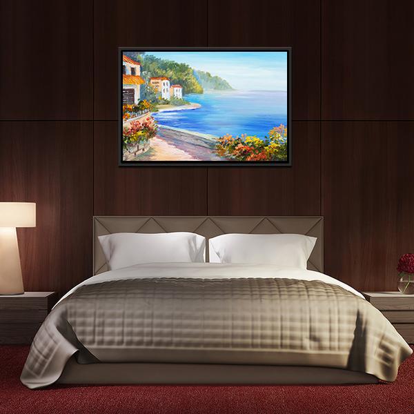House Near The Sea Canvas Wall Art-3 Horizontal-Gallery Wrap-25&quot; x 16&quot;-Tiaracle